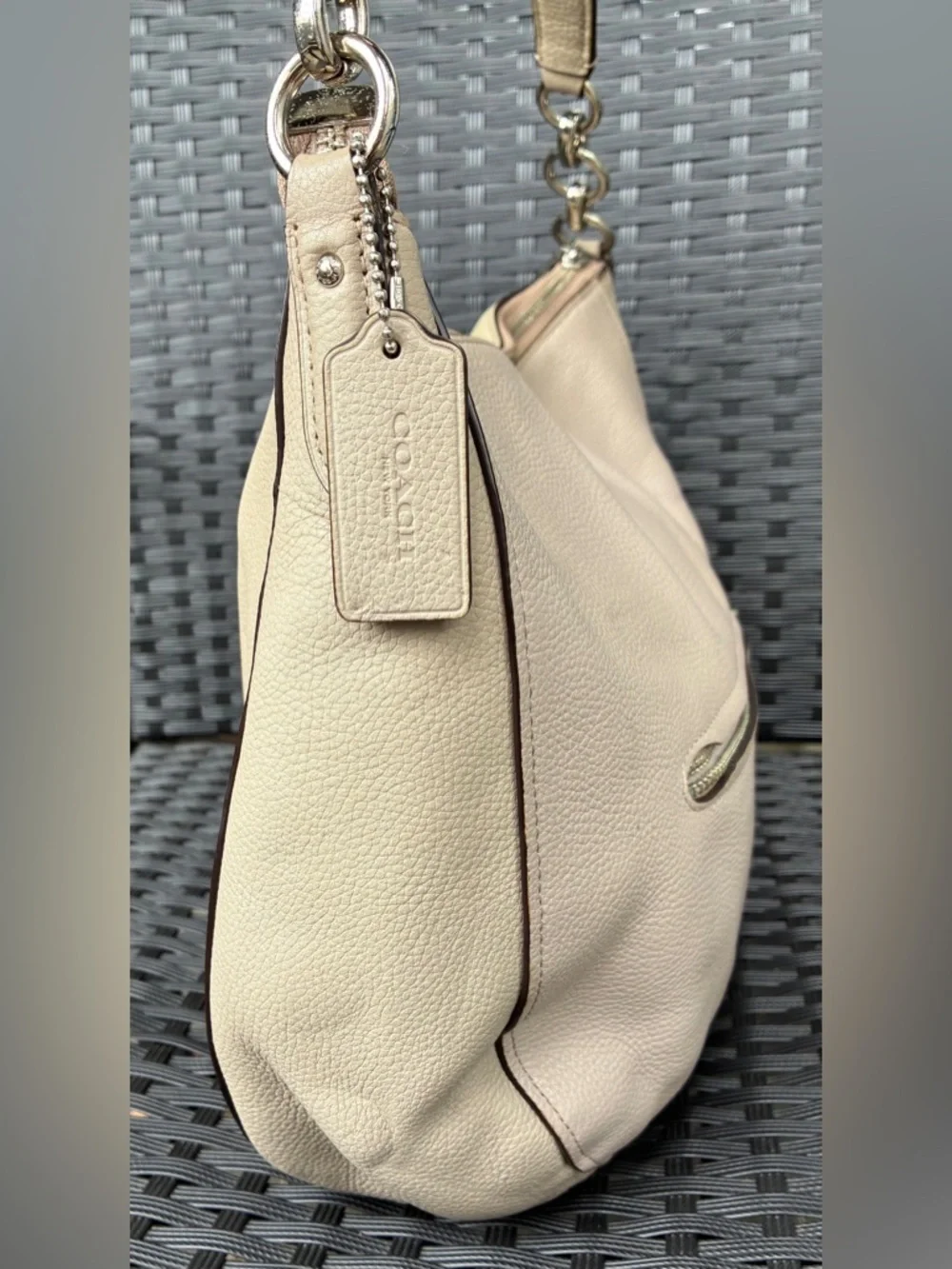 Coach Pebbled Leather Shoulder Bag in gray